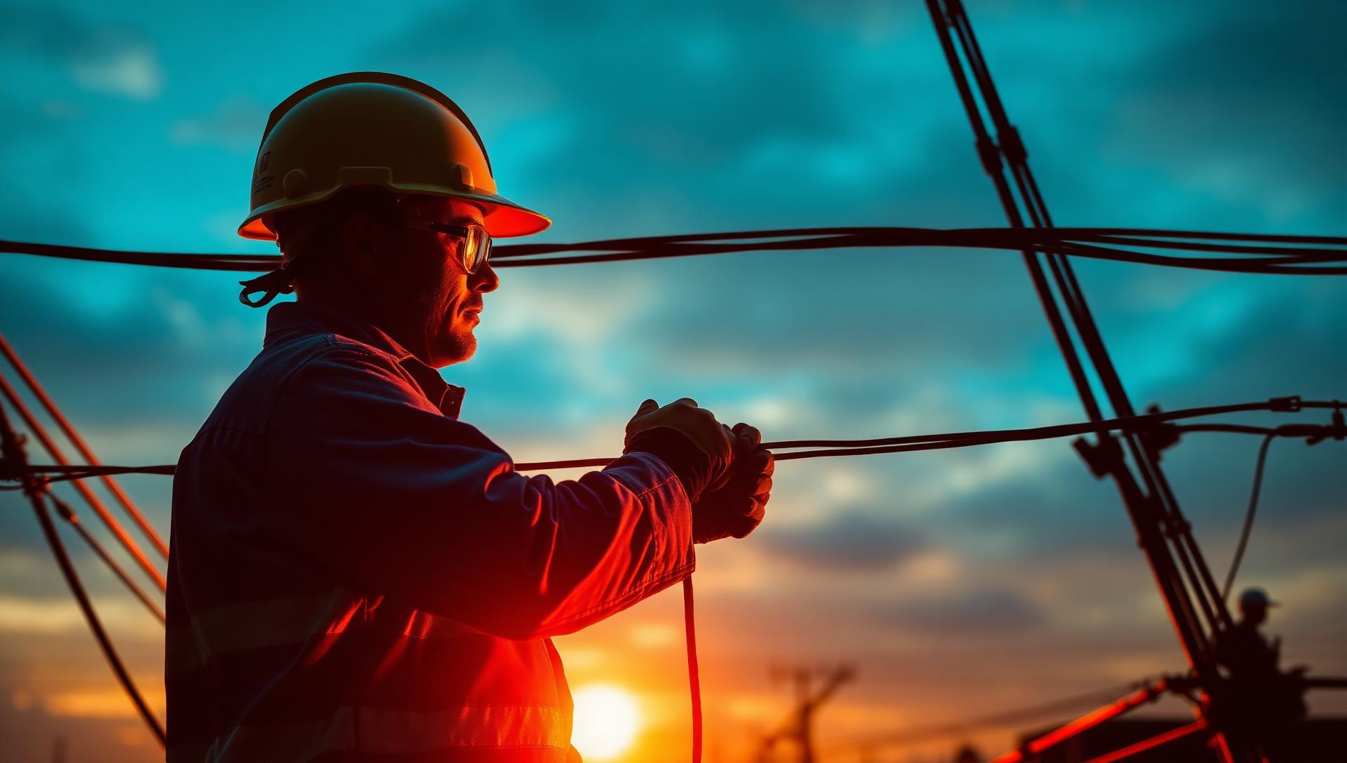 Electrical engineer working on power lines
